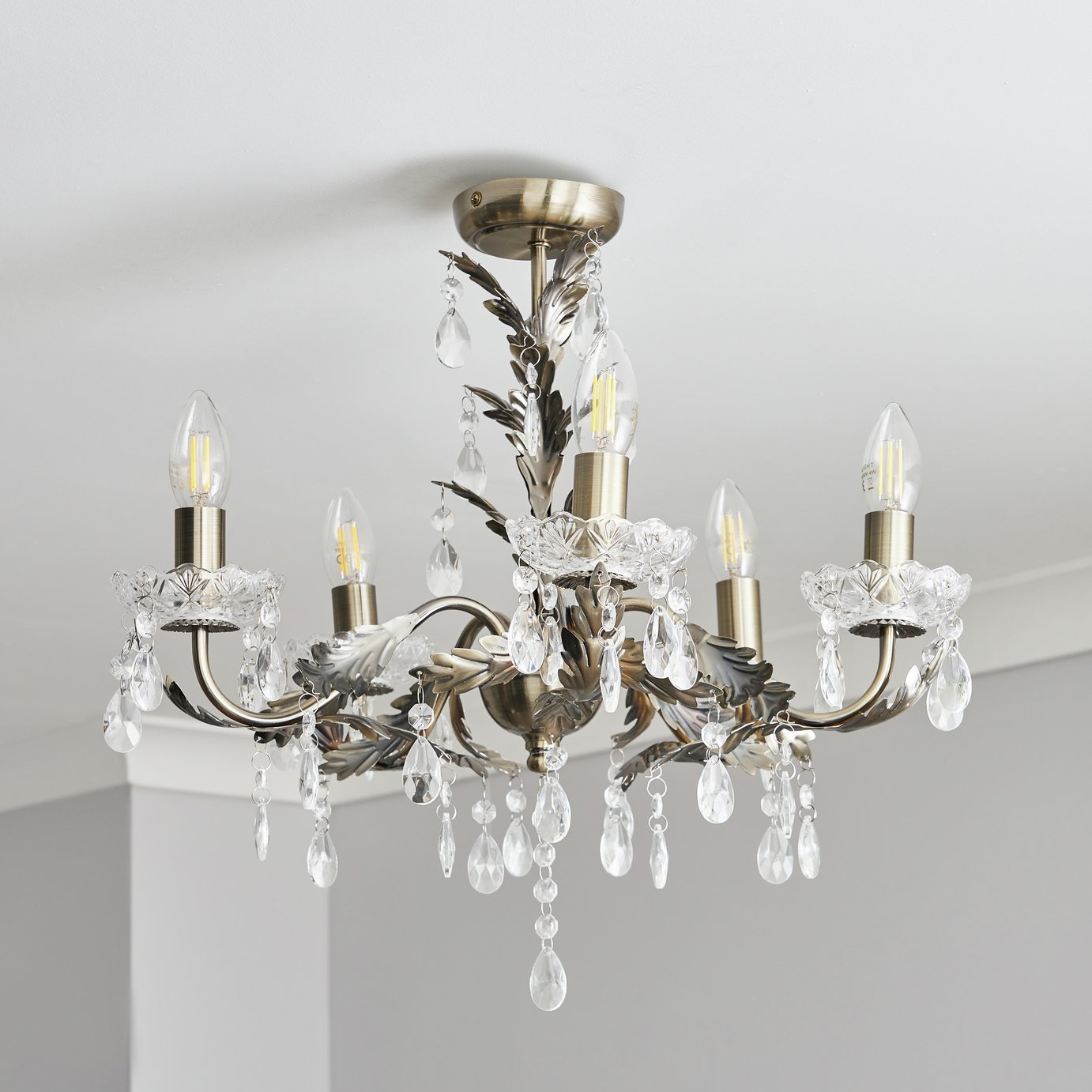 BHS Josefine glass 5 light brass chandelier - British product