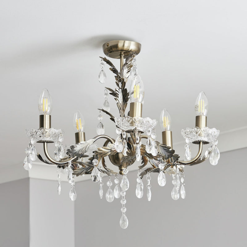 BHS Josefine glass 5 light brass chandelier - British product