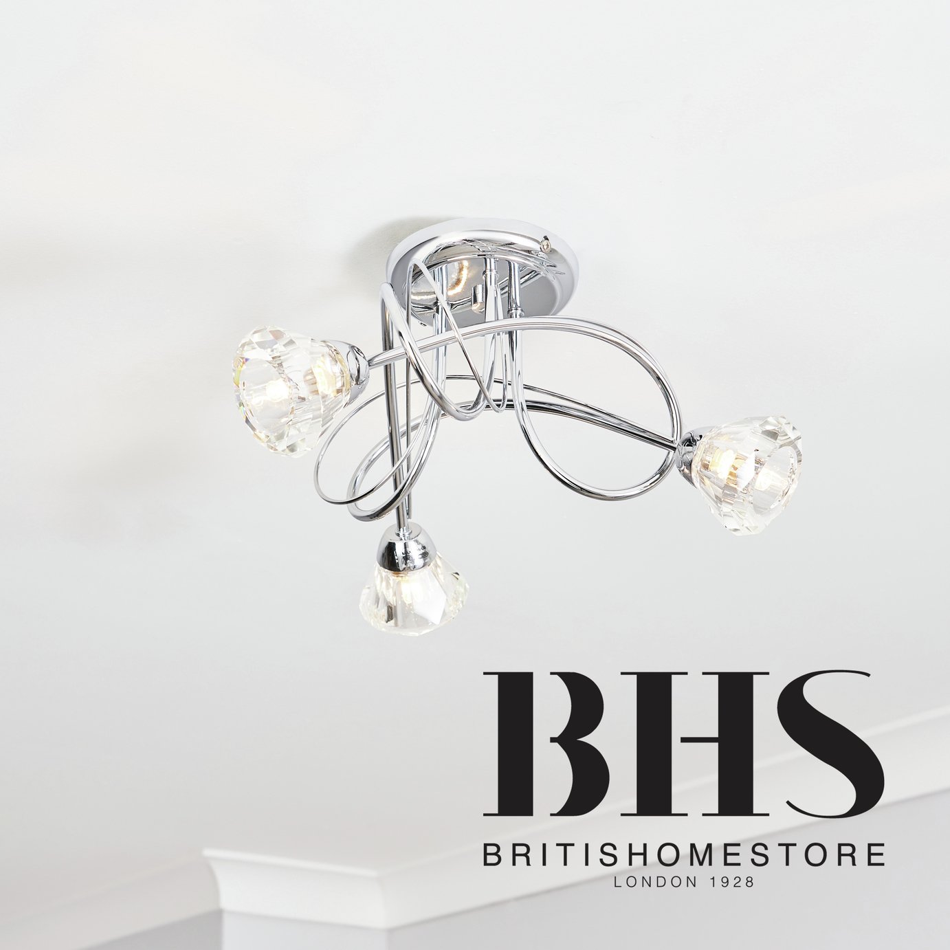 BHS Sagitarius glass flush ceiling light in silver - British product