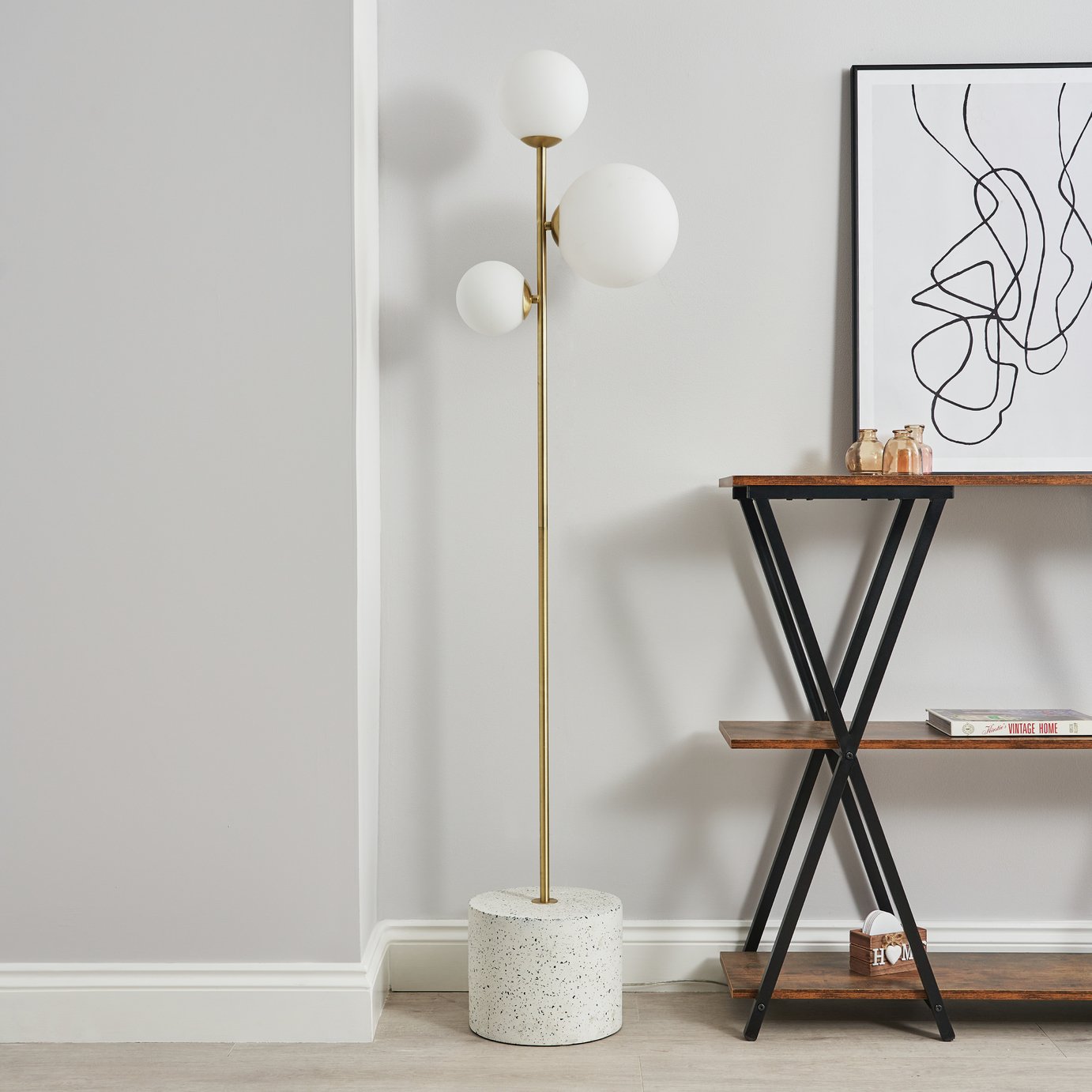 BHS Fleur 3 Light Gold Floor Lamp - British product