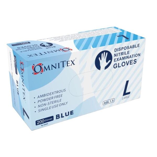 Omnitex Disposable Blue Nitrile Gloves- Large | Box-200pcs GOODS Superdrug   