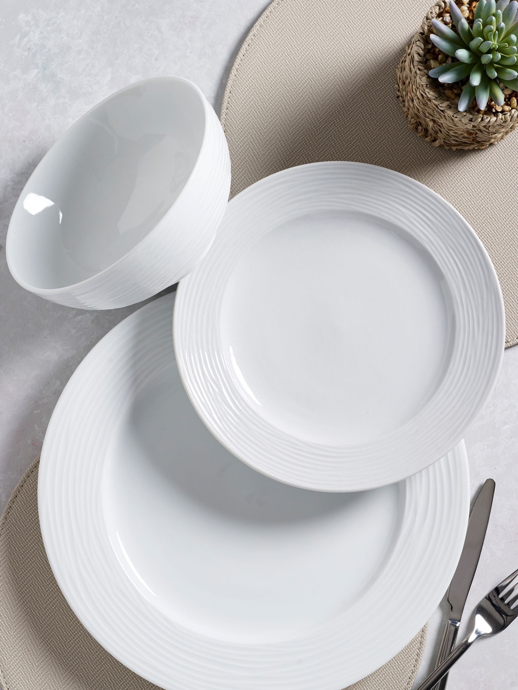 Malvern white embossed dinner set 12 piece (British brand)