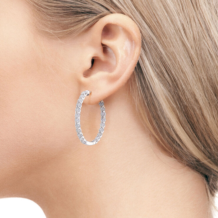 Diamond hoop earrings round brilliant cut 4.95ctw 14ct white gold (British brand)