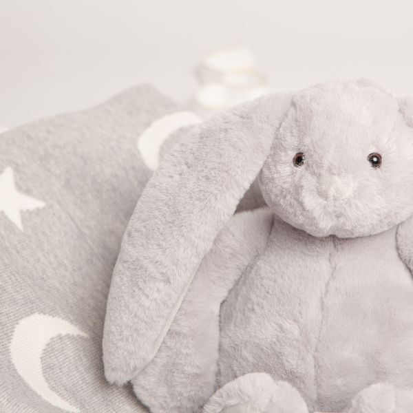 Babbico Grey Bunny Toy And Moon & Star Blanket Baby Gift Set GOODS Superdrug   