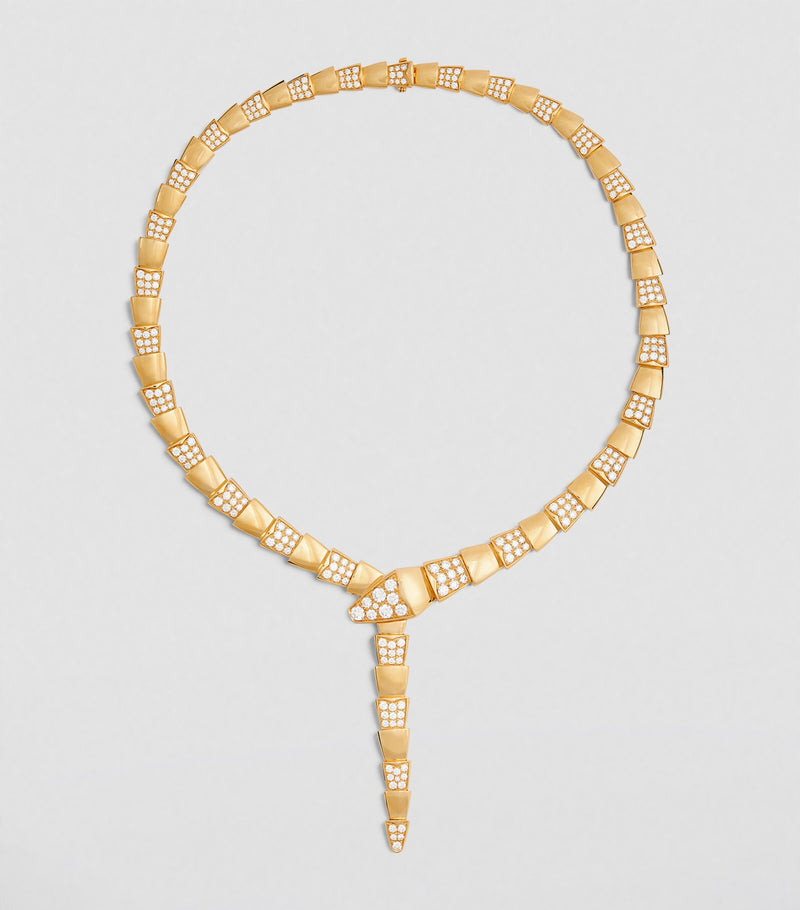Bvlgari yellow gold and diamond Serpenti Scaglie necklace - British product
