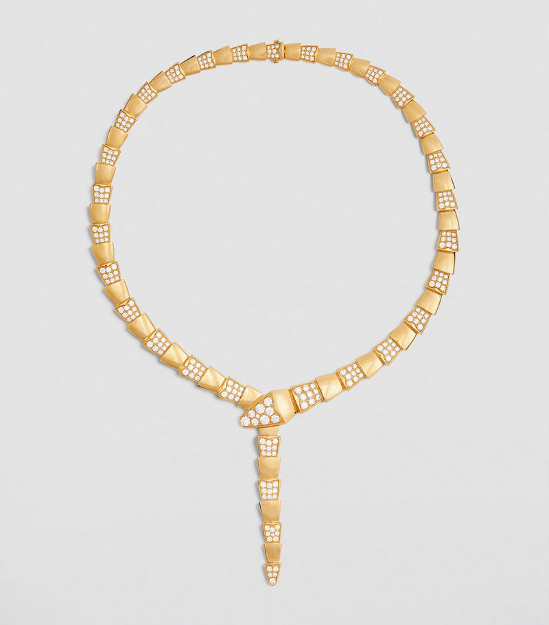 Bvlgari yellow gold and diamond Serpenti Scaglie necklace - British product