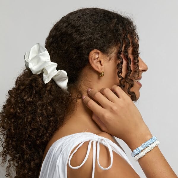 Silver Cloud oversized satin scrunchie Santorini White, imported from the UK