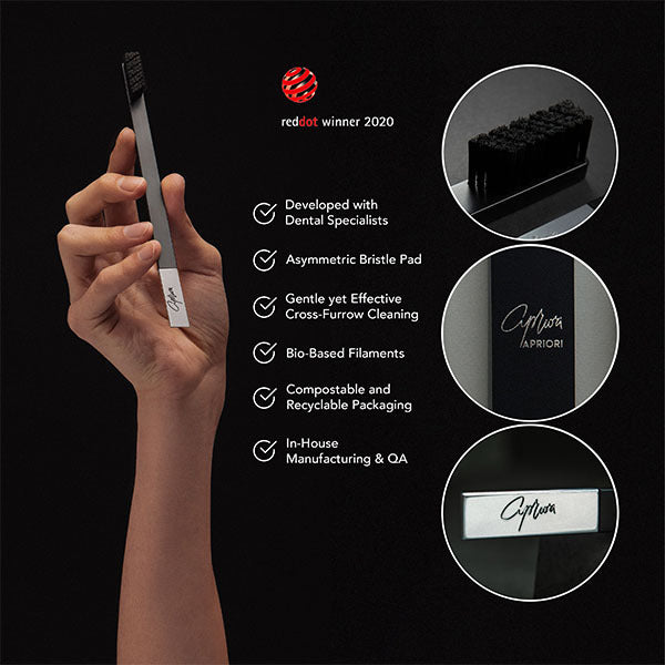 APRIORI black silver soft toothbrush - British product