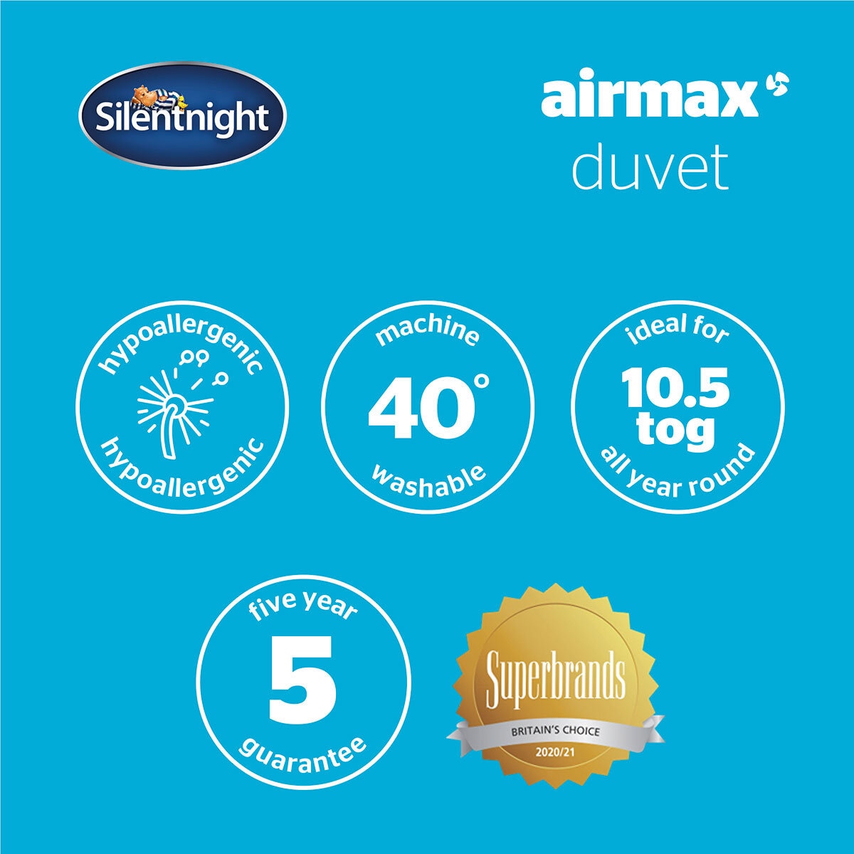 Silentnight Airmax 10.5 Tog duvet in various sizes - British product