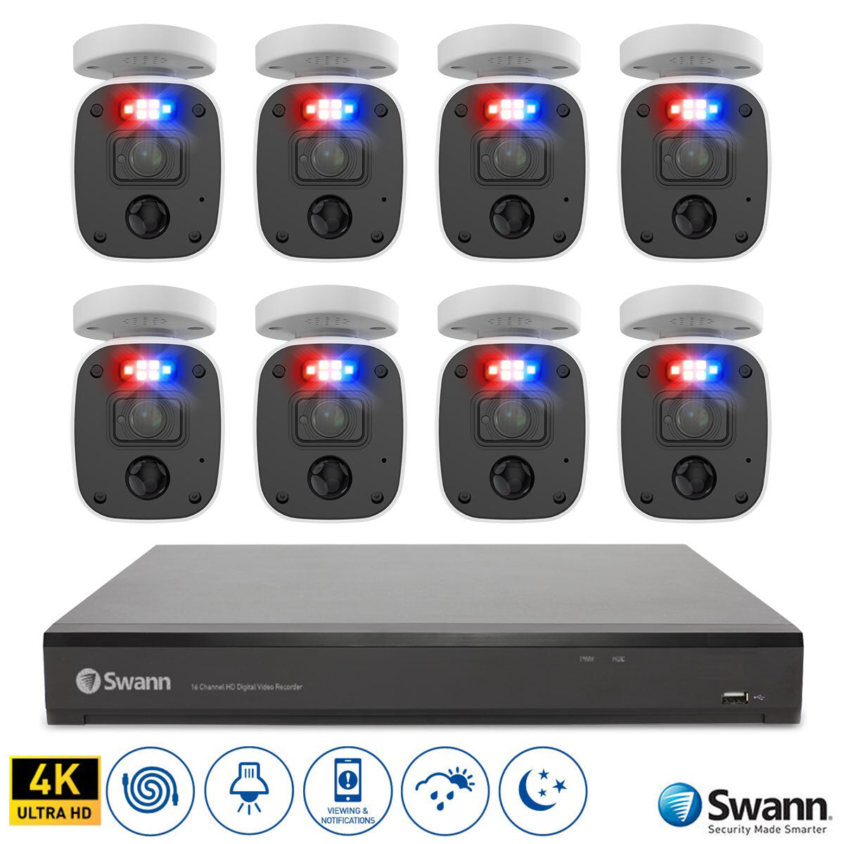 Swann 16 Channel 2TB DVR Recorder with 8 x 4K Ultra HD Enforcer™ Bullet Cameras, SWDVR-165580H-EU & SWPRO-4KMQBPK2-EU GOODS Costco UK