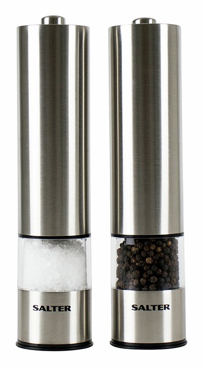 Salter electronic salt and pepper mill set in silver (British brand)