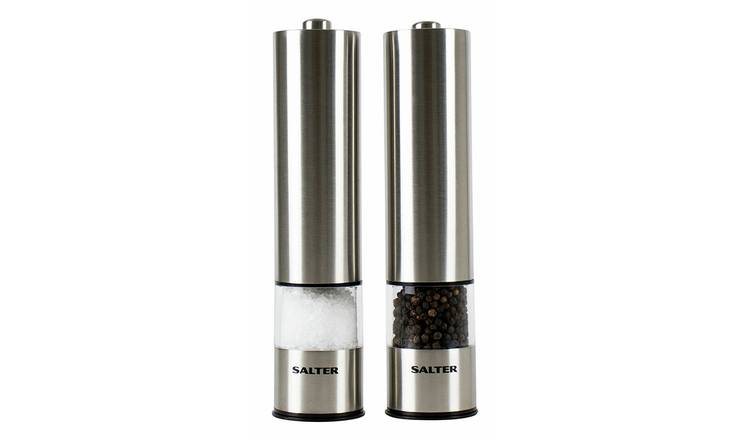 Salter electronic salt and pepper mill set in silver (British brand)