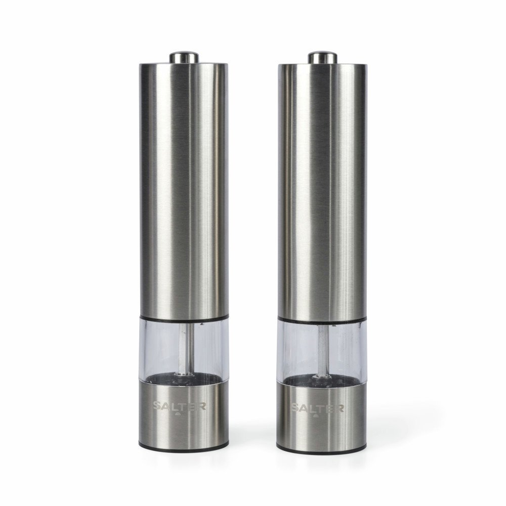 Salter electronic salt and pepper mill set in silver (British brand)