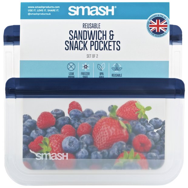 Smash navy blue reusable sandwich bags pack of 2 (British brand)