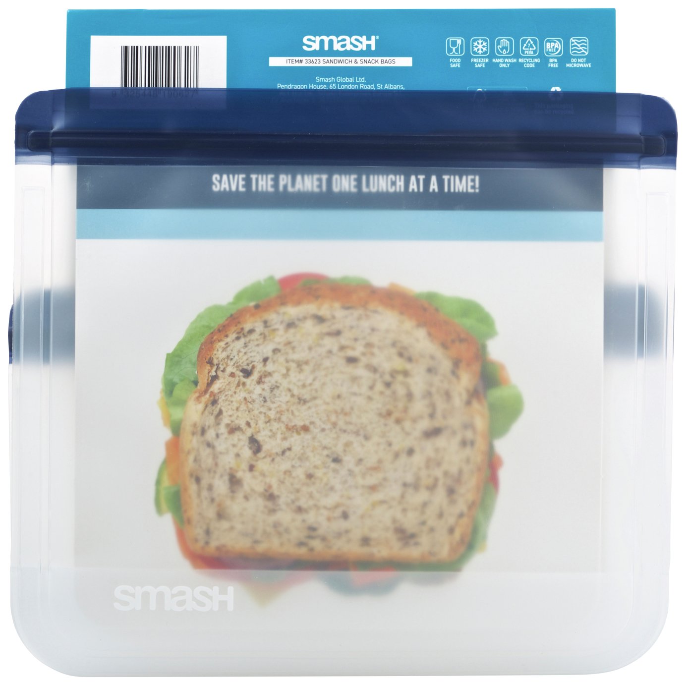 Smash navy blue reusable sandwich bags pack of 2 (British brand)