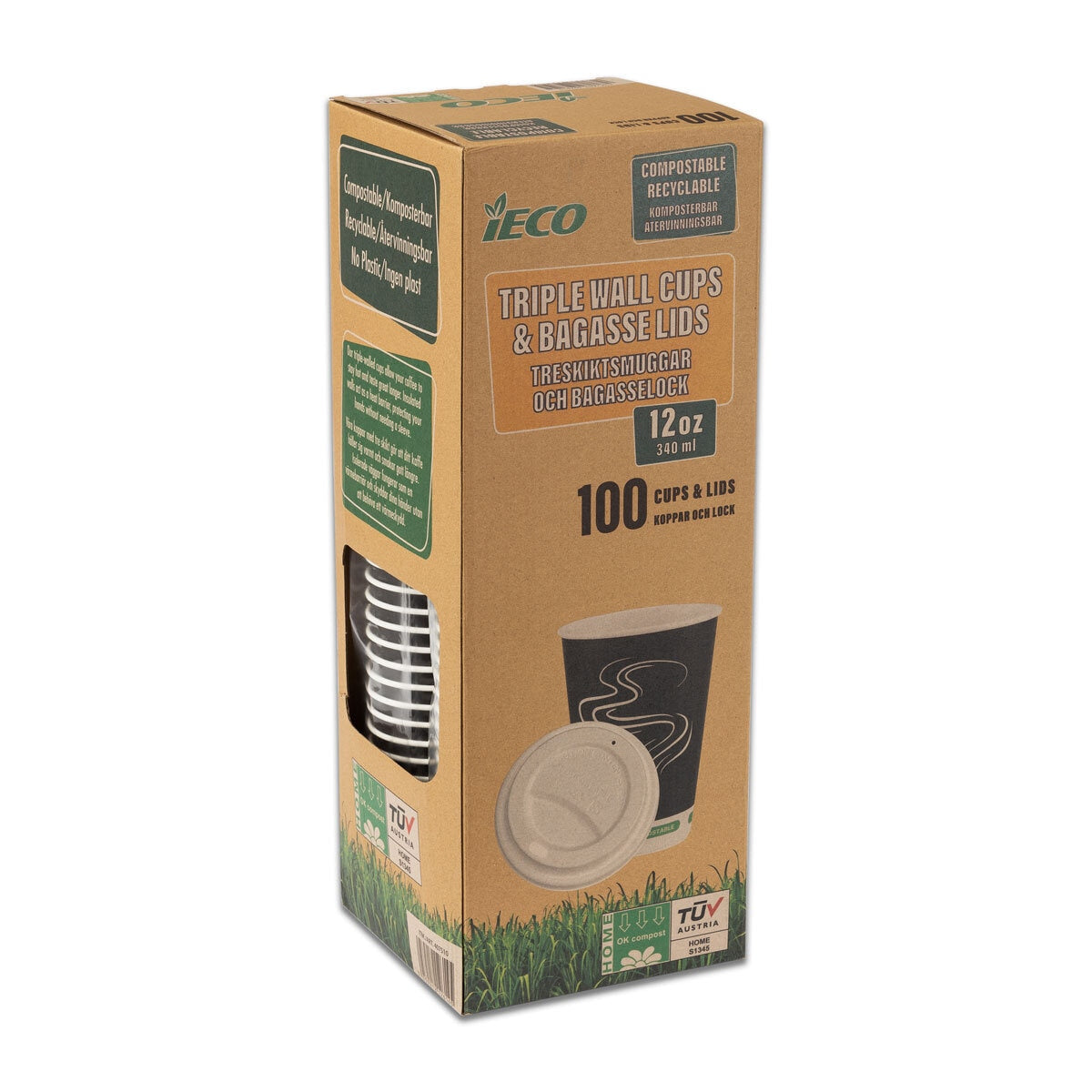 iECO Recyclable Triple Wall Hot Cups & Lids, 12oz, 100 Pack GOODS Costco UK