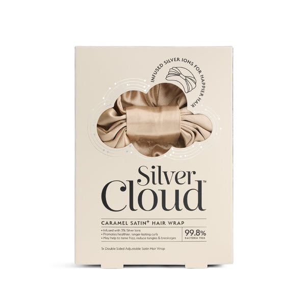 Silver Cloud satin hair wrap caramel, UK version
