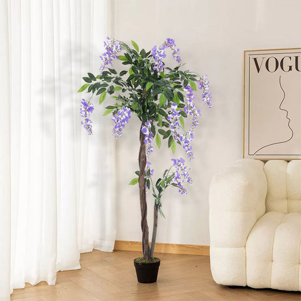Livingandhome purple artificial flowers plant 120cm, UK version