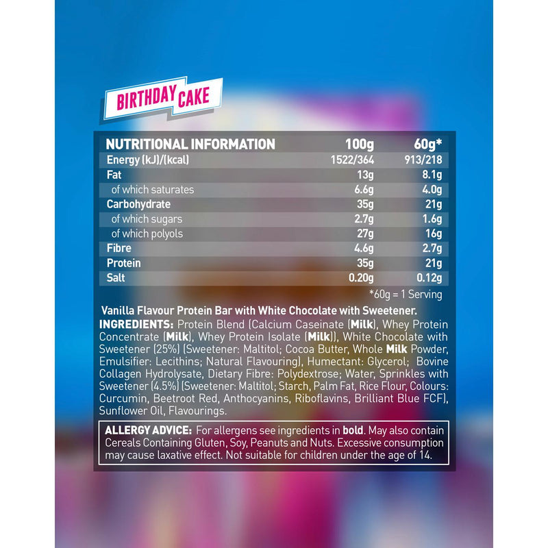 Grenade Birthday Cake protein bar vanilla flavour 60g, UK version