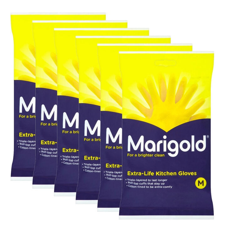 Marigold Extra Life Kitchen Gloves 6 Pack in Medium