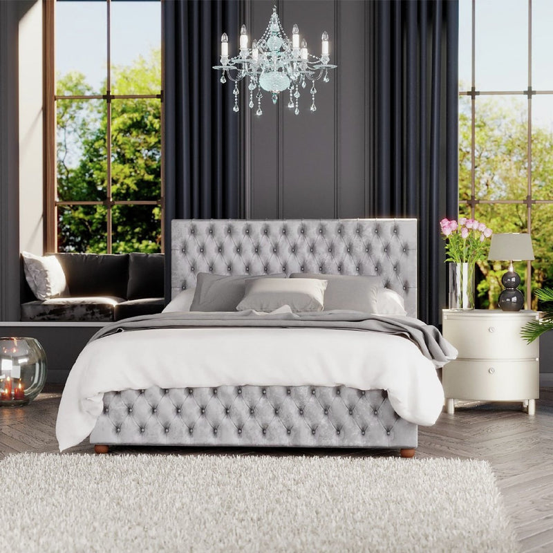 LLB Seren Velvet Ottoman Bedframe Silver Small Double, UK version