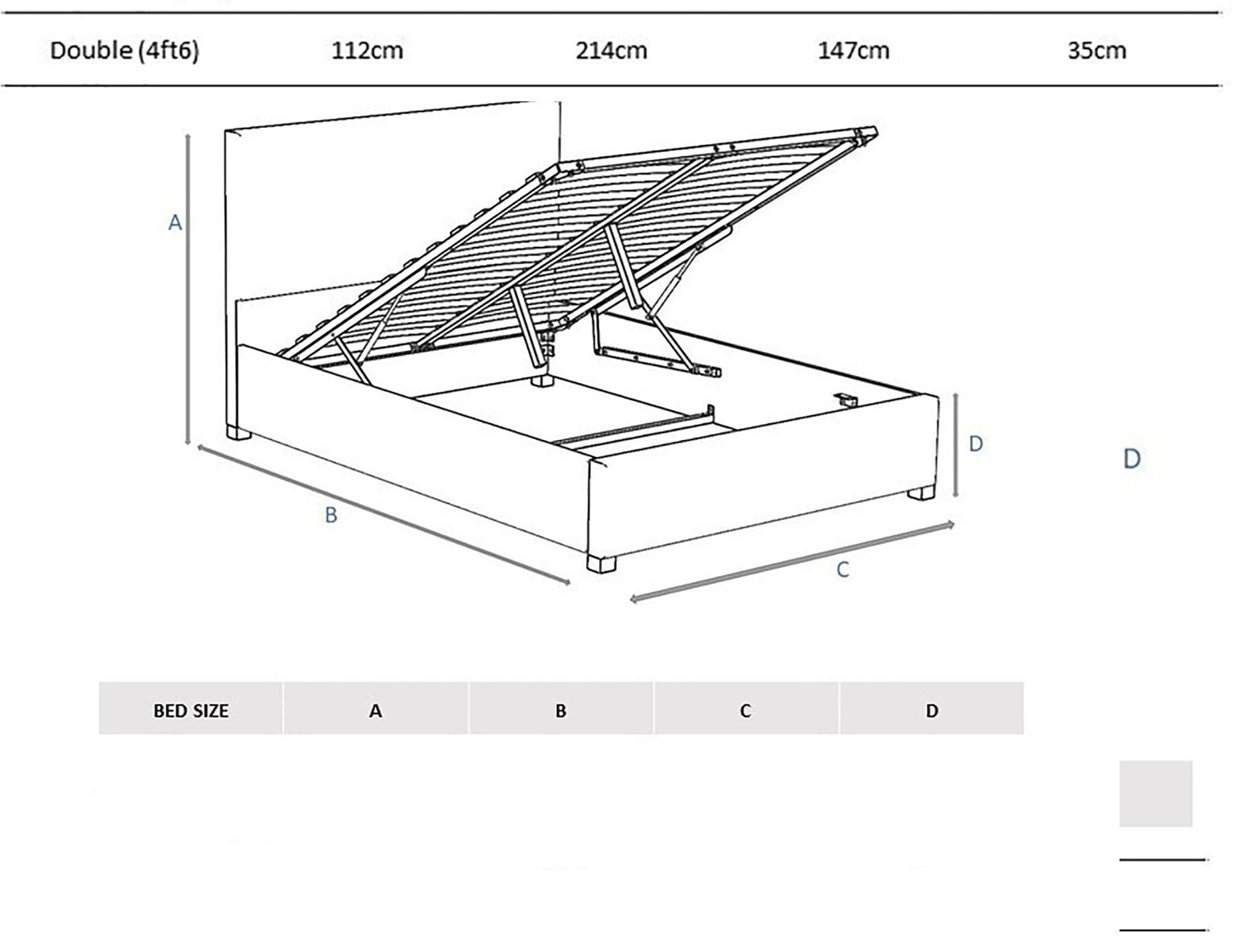 Aspire Double Ottoman Bedframe in Charcoal - British product