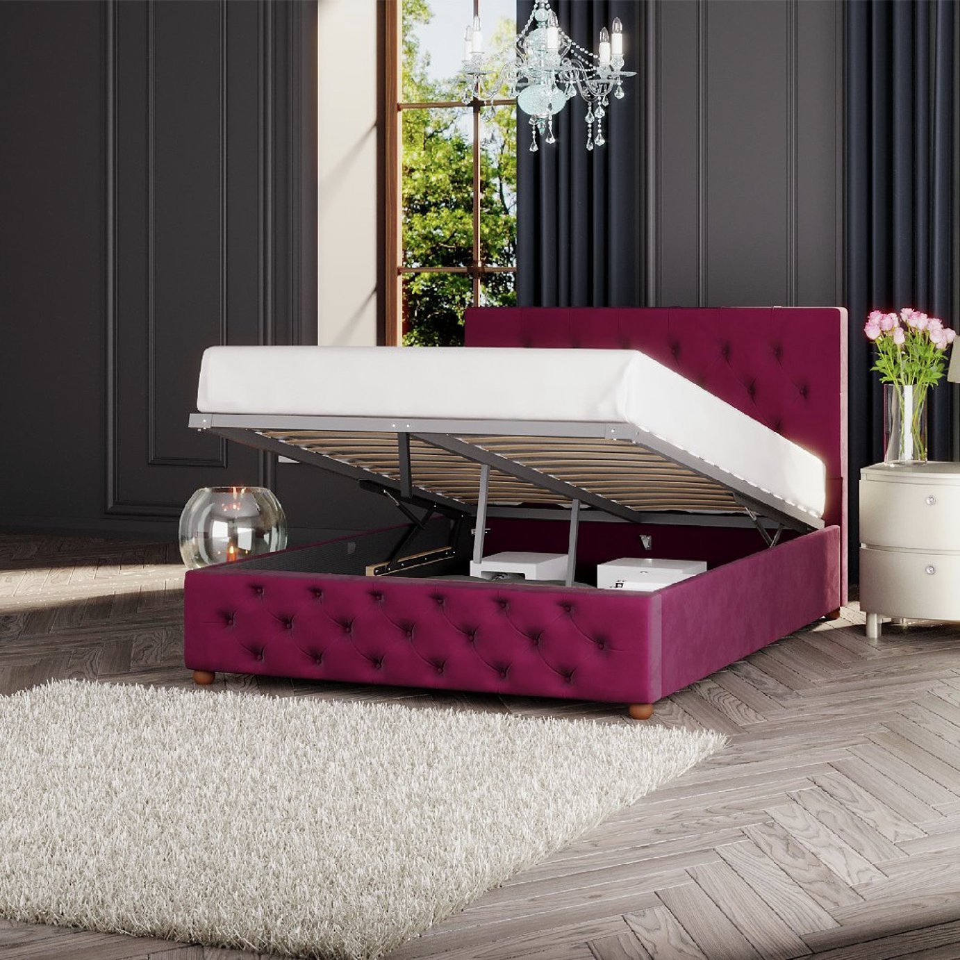 LLB Ottoman bed frame in Berry finish, Small double size, UK version