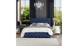 LLB Luna Velvet small double ottoman bedframe in navy, UK version