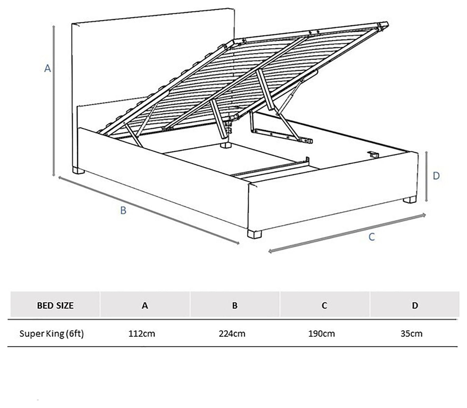 Aspire Superking Ottoman Bedframe Silver - British product
