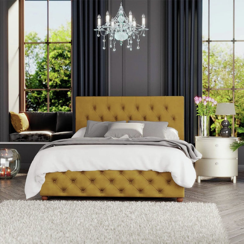 LLB Luna Velvet Superking Ottoman Bedframe Ochre, UK version
