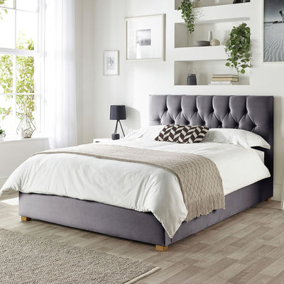 Argos CL Boutique Velvet Double Ottoman Bedframe in Steel- Buy online at McGrocer