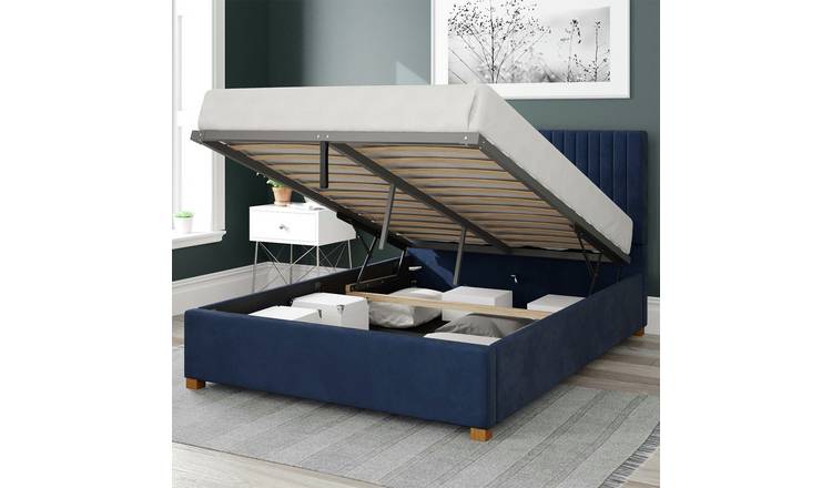 Aspire Grant velvet navy kingsize ottoman bedframe - British product
