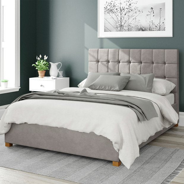 Aspire Sinatra velvet kingsize ottoman bedframe in silver - British product