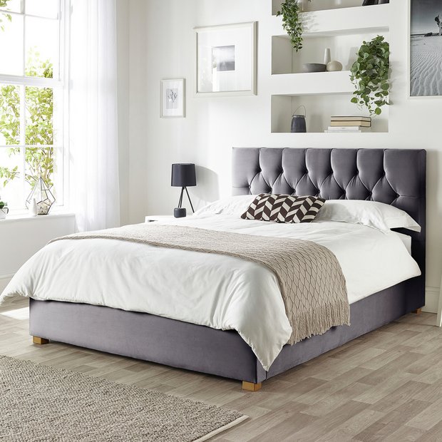 CL Boutique velvet Superking ottoman bedframe in steel - British product