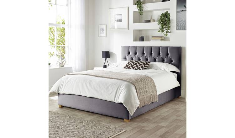 CL Boutique velvet Superking ottoman bedframe in steel - British product