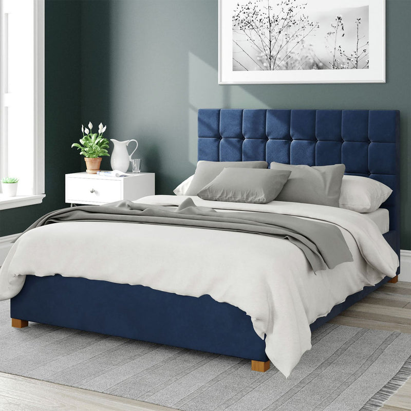 Aspire Sinatra velvet kingsize Ottoman bedframe in navy - British product