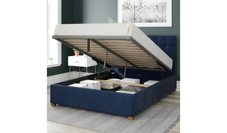 Aspire Sinatra velvet kingsize Ottoman bedframe in navy - British product