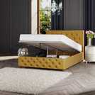 LLB Luna Velvet Small Double Ottoman Bedframe in Ochre, UK version