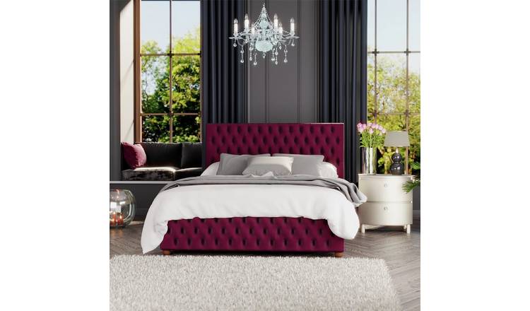 LLB Seren Velvet Superking Ottoman Bedframe in Berry, UK version