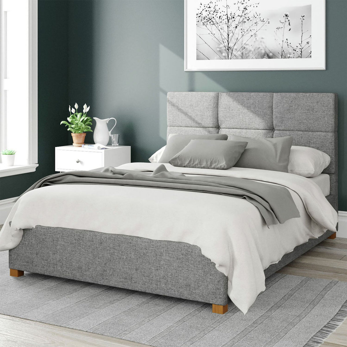 Aspire Caine Twill Double Ottoman Storage Bedframe - Grey