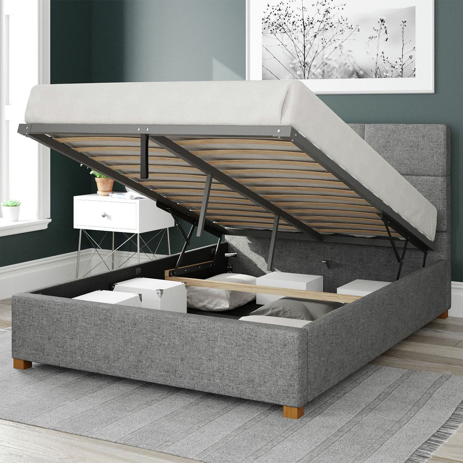 Aspire grey kingsize ottoman bedframe - British product