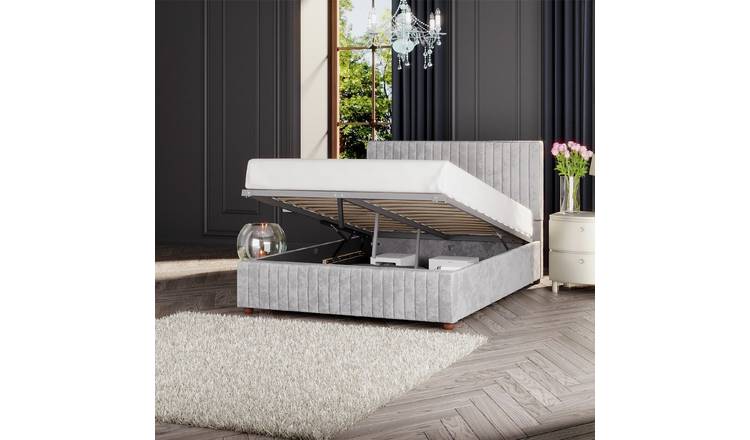 LLB Estella Velvet Kingsize Ottoman Bedframe Silver, UK version