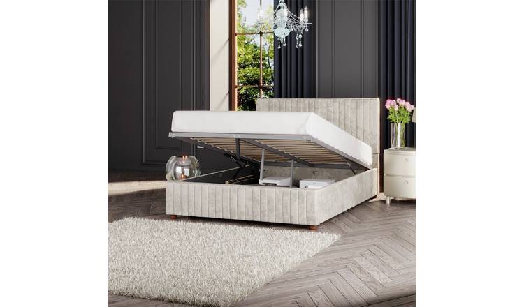 LLB Estella Velvet Double Ottoman Bedframe Pearl, UK version