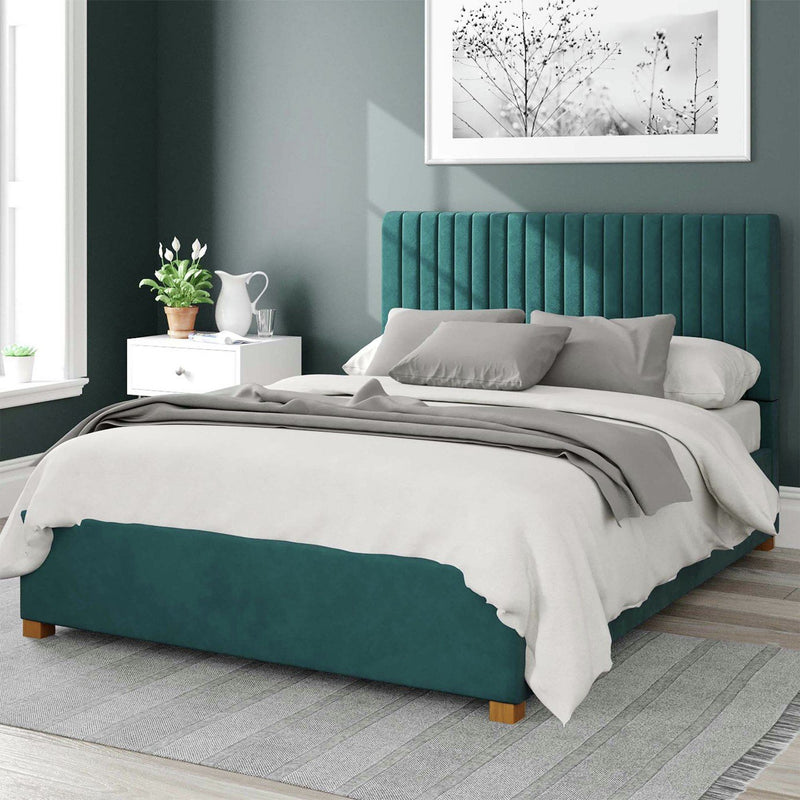 Aspire Grant Velvet Superking Ottoman Bedframe in Emerald - British product