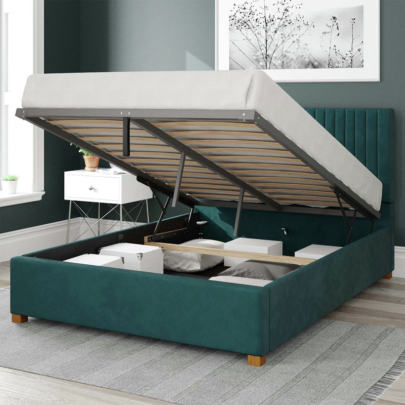 Aspire Grant Velvet Superking Ottoman Bedframe in Emerald - British product