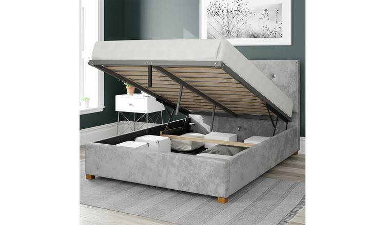 Aspire Presley velvet superking ottoman bedframe in silver - British product