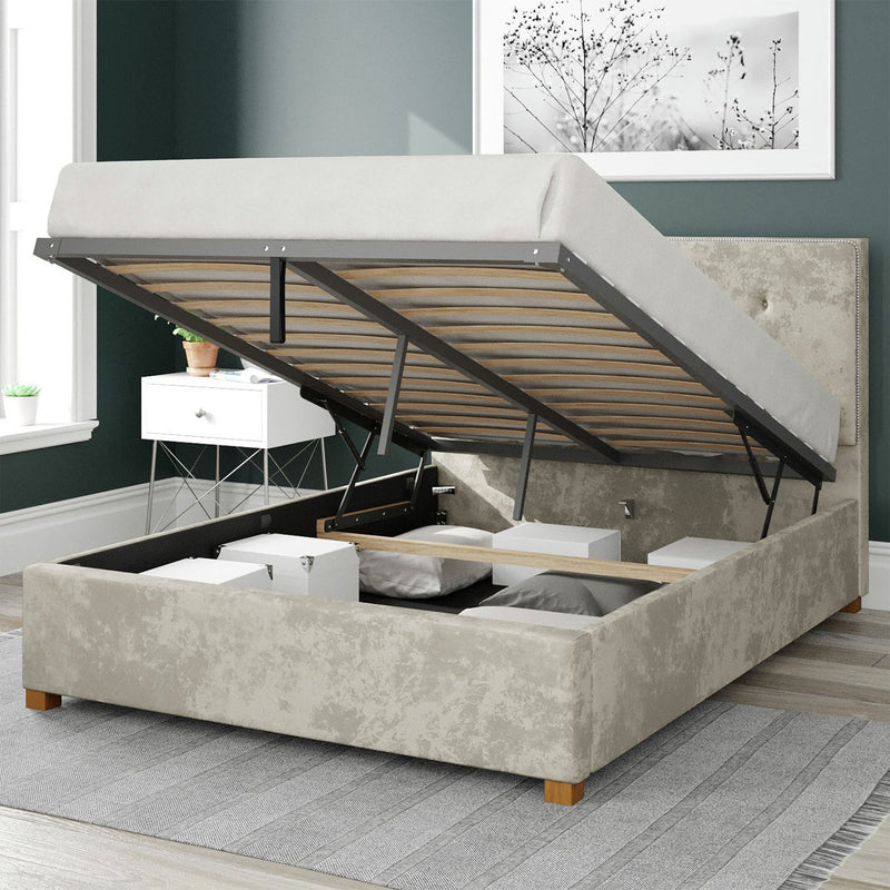 Aspire Velvet Ottoman Bedframe in Pearl Superking - British product