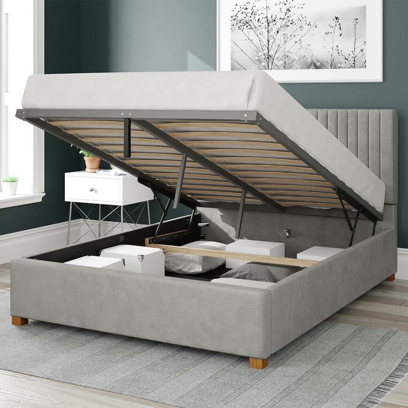 Aspire Grant Linen Double Ottoman Bedframe in Grey - British product