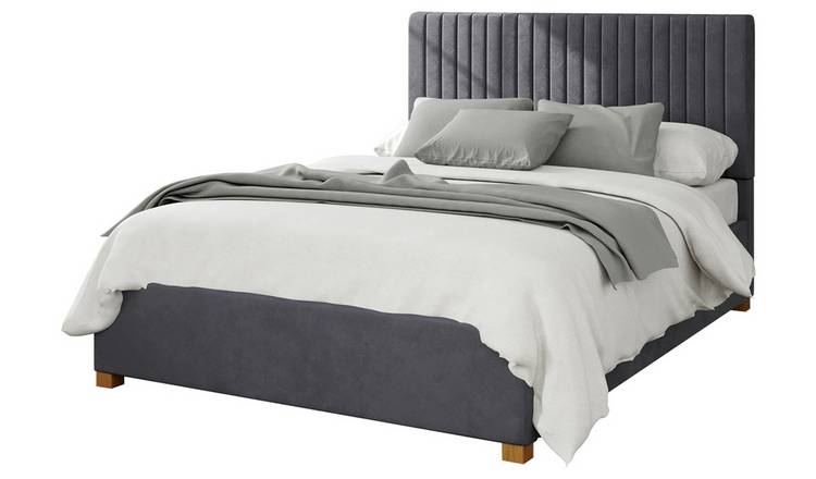 Aspire Grant Velvet Double Ottoman Bedframe in Steel - British product