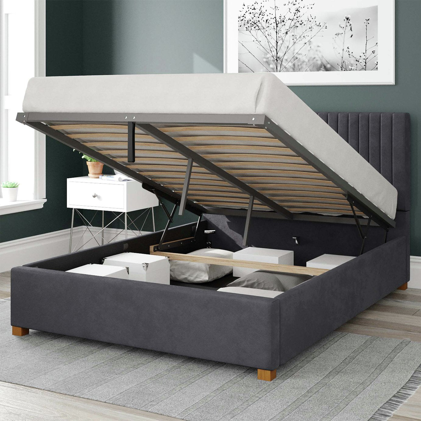 Aspire Grant Velvet Ottoman bedframe Steel Superking - British product